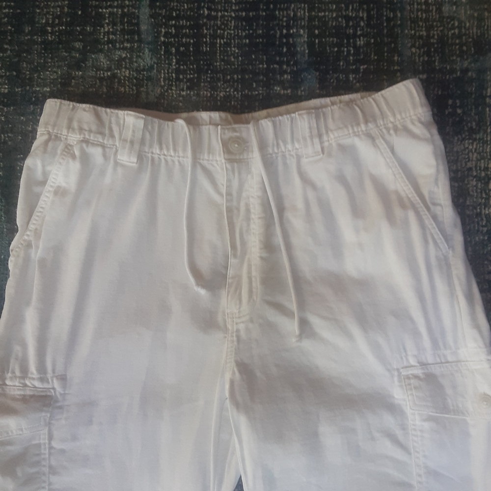 Roundtree & Yorke Men’s Linen Cargo Pants, Elastic Drawstring Button & Zip Waist